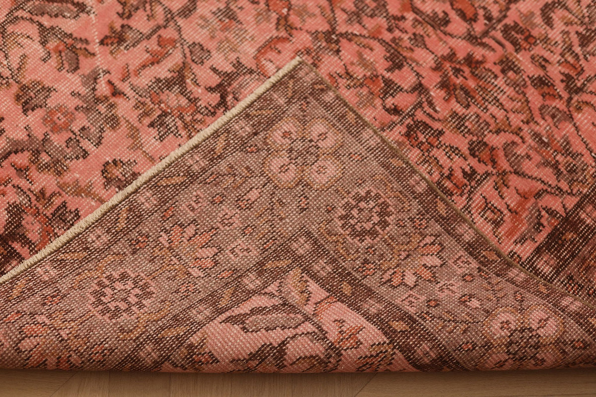 Vintage Isparta Turkish Area Rug 7x10 ft — Pink & Brown Floral