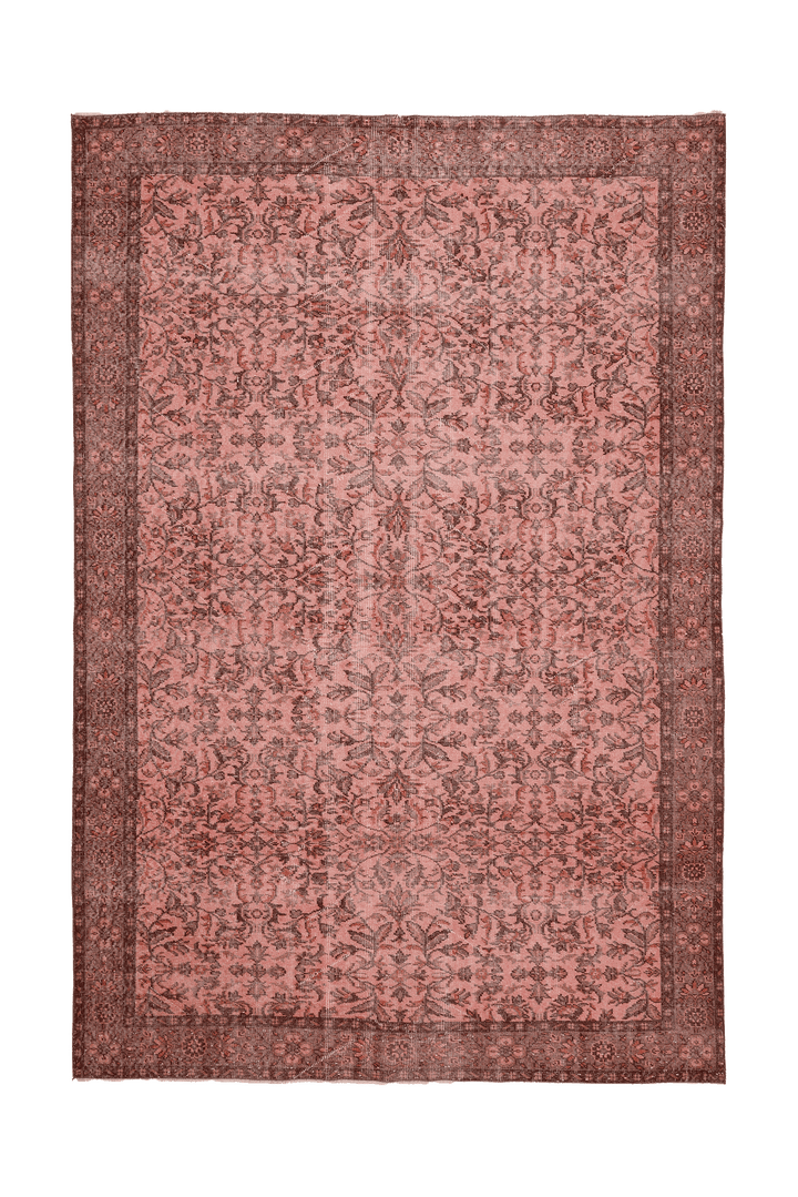 Vintage Isparta Turkish Area Rug 7x10 ft — Pink & Brown Floral