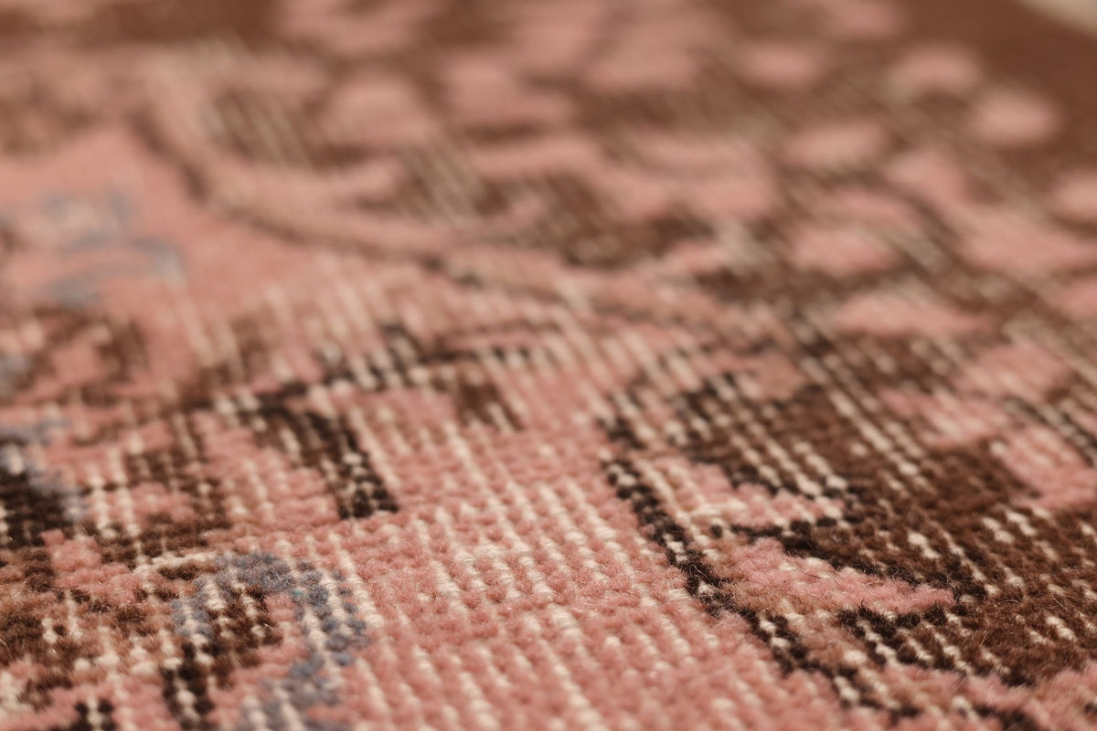 Vintage Isparta Turkish Area Rug 4x8 ft — Pink & Brown Floral