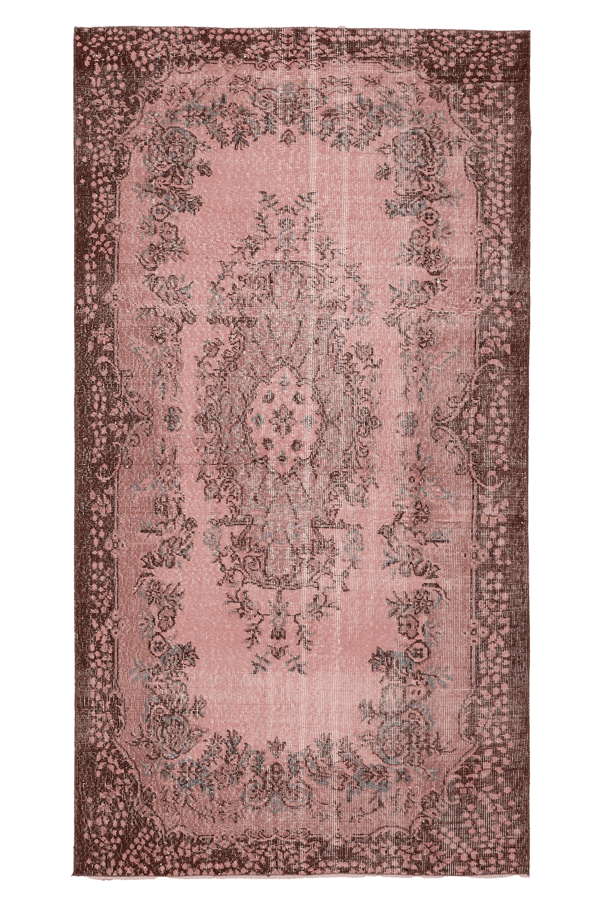 Vintage Isparta Turkish Area Rug 4x8 ft — Pink & Brown Floral