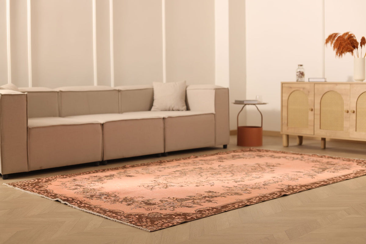Vintage Isparta Turkish Area Rug 6x10 ft — Orange & Brown Floral