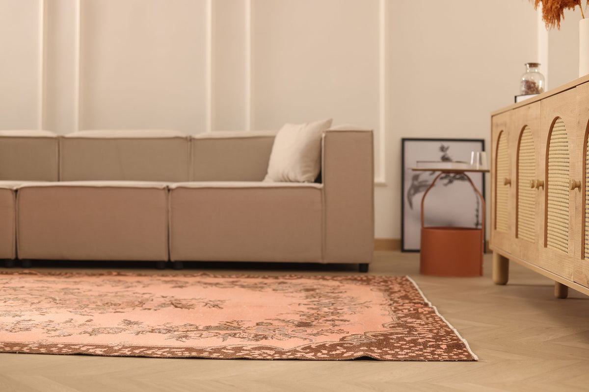 Vintage Isparta Turkish Area Rug 6x10 ft — Orange & Brown Floral