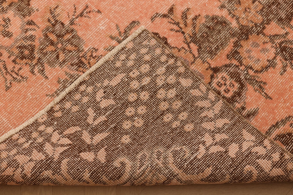 Vintage Isparta Turkish Area Rug 6x10 ft — Orange & Brown Floral