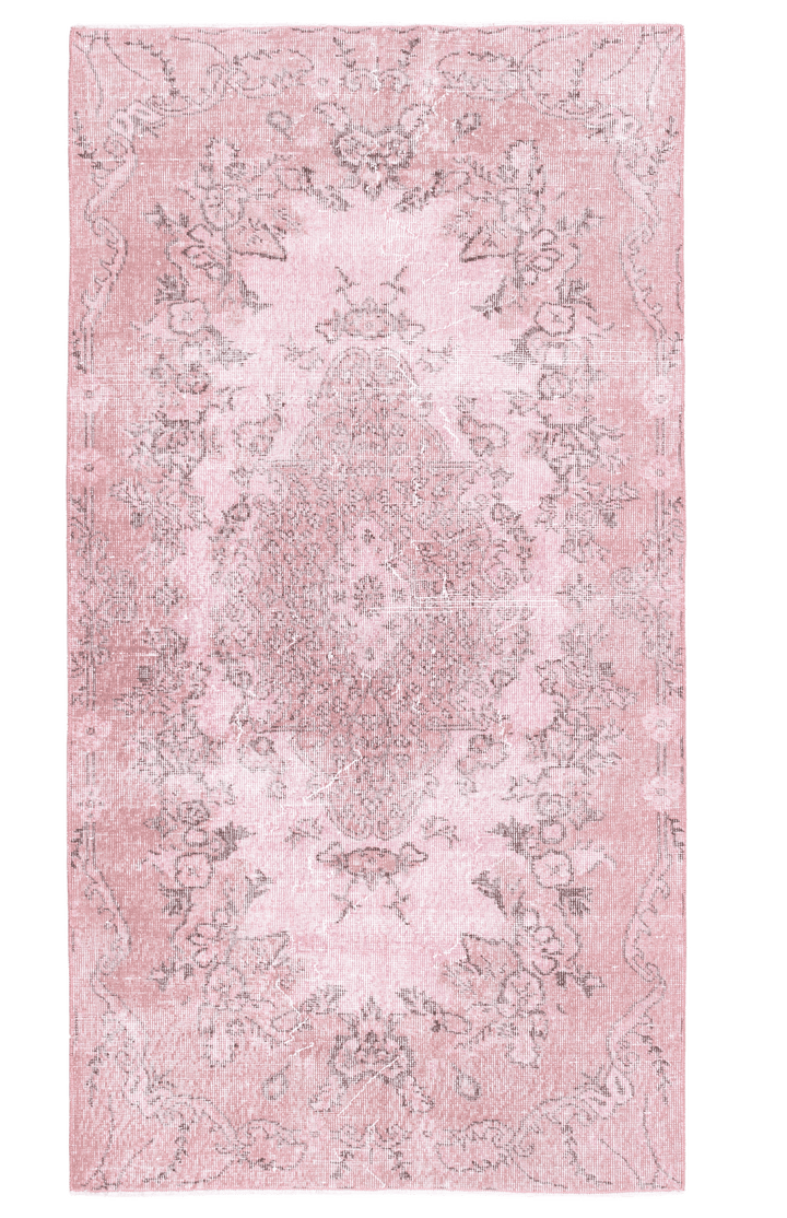 Vintage Isparta Turkish Area Rug 3x7 ft — Pink Overdyed