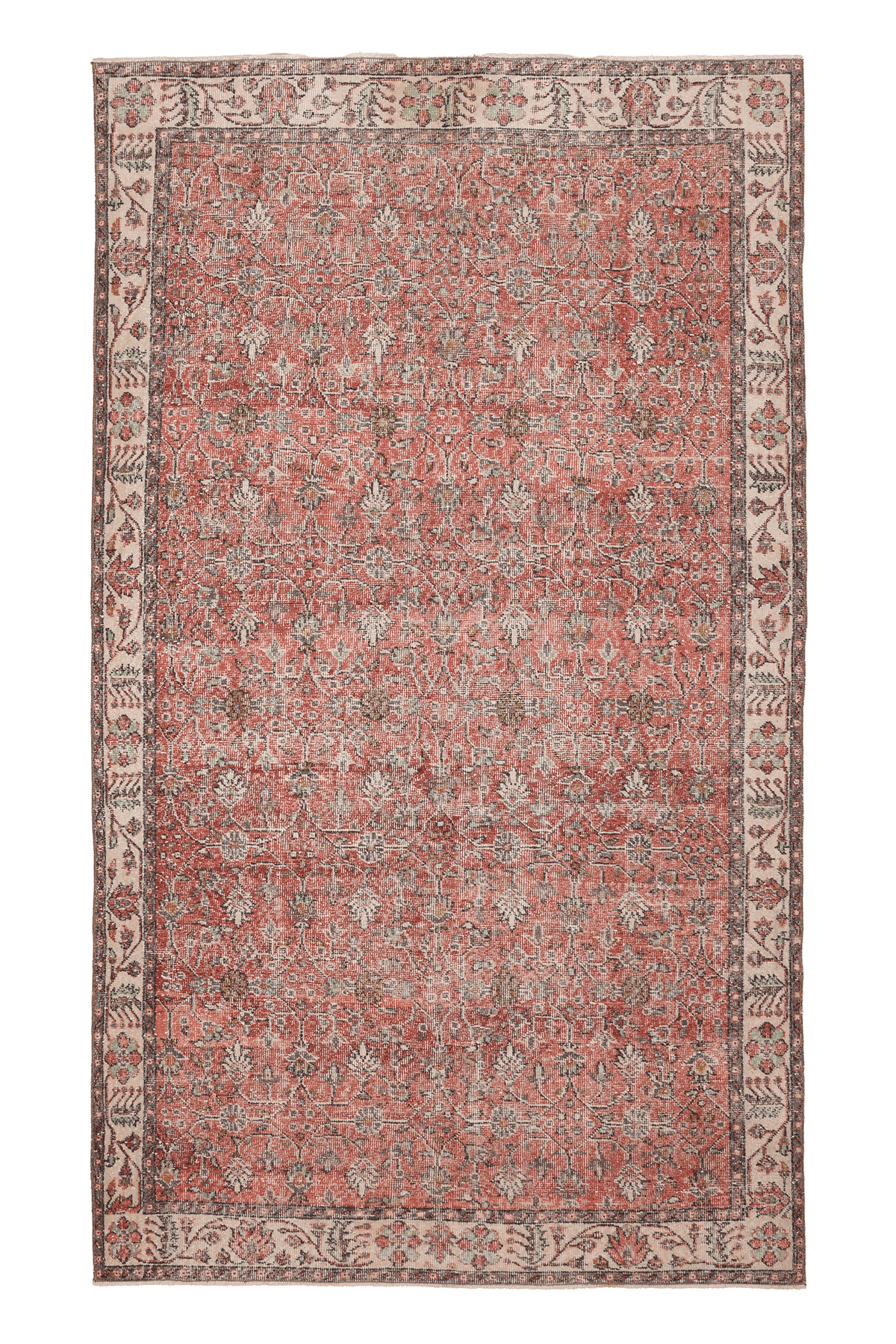 Vintage Isparta Turkish Area Rug 6x10 ft — Red & Beige Floral