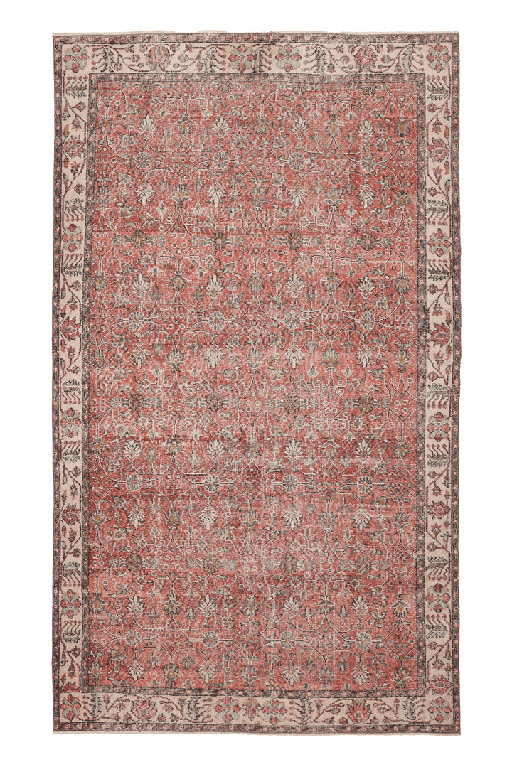 Vintage Isparta Turkish Area Rug 6x10 ft — Red & Beige Floral