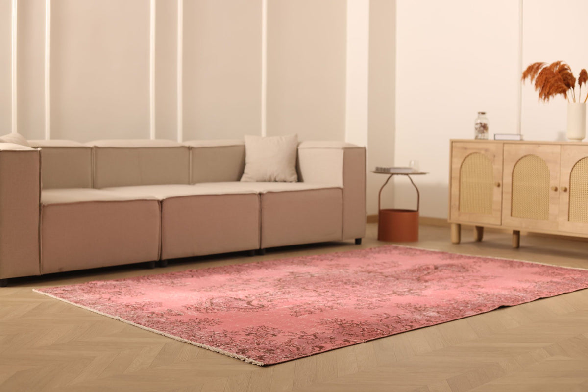 Vintage Isparta Turkish Area Rug 6x9 ft — Pink Overdyed