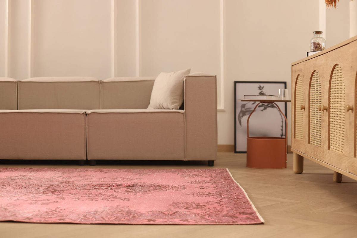 Vintage Isparta Turkish Area Rug 6x9 ft — Pink Overdyed