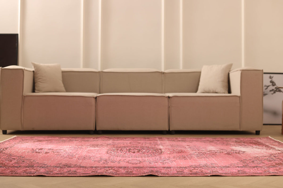 Vintage Isparta Turkish Area Rug 6x8 ft — Pink Floral