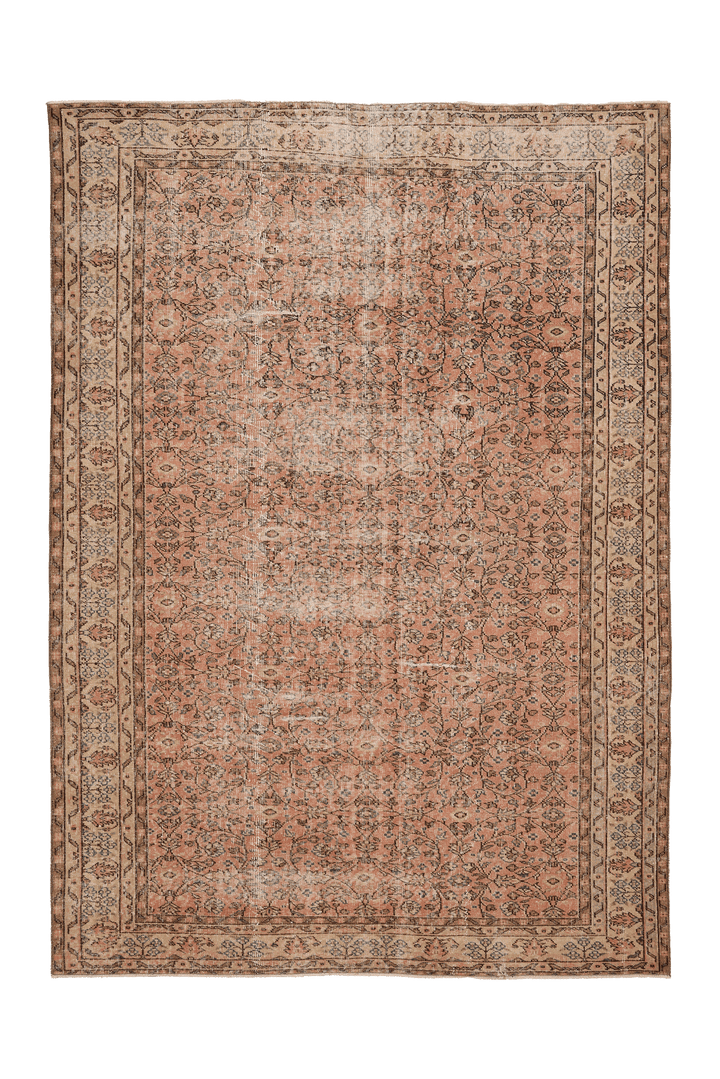 Vintage Isparta Turkish Area Rug 7x10 ft — Orange & Beige Floral