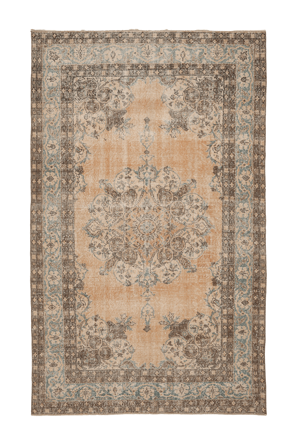 Vintage Isparta Turkish Area Rug 6x10 ft — Orange & Blue Floral