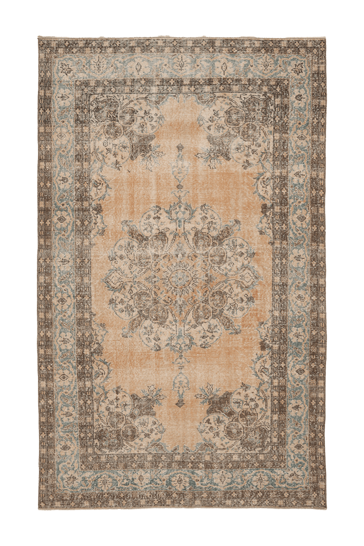 Vintage Isparta Turkish Area Rug 6x10 ft — Orange & Blue Floral