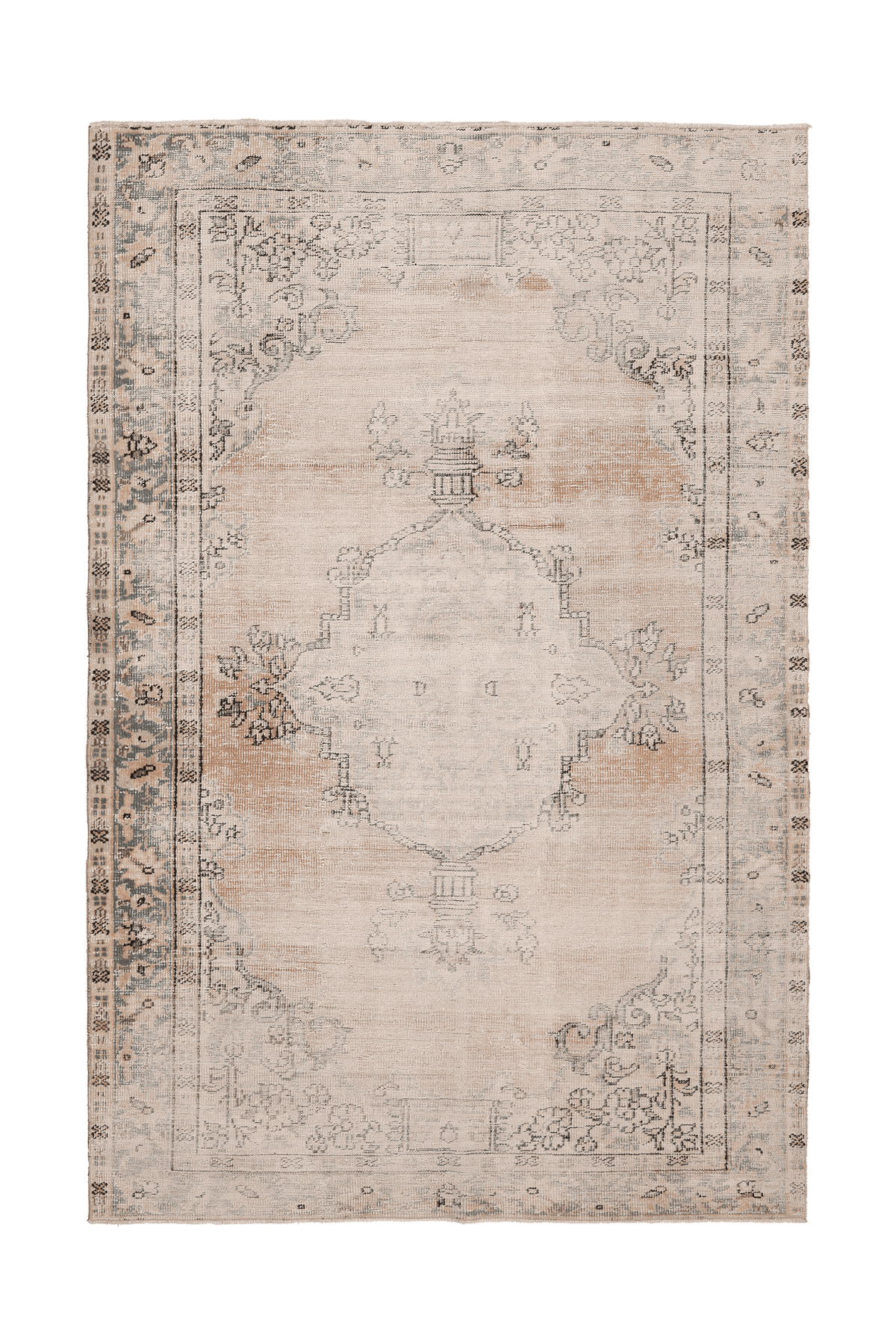 Vintage Isparta Turkish Area Rug 6x9 ft — Beige & Orange Floral
