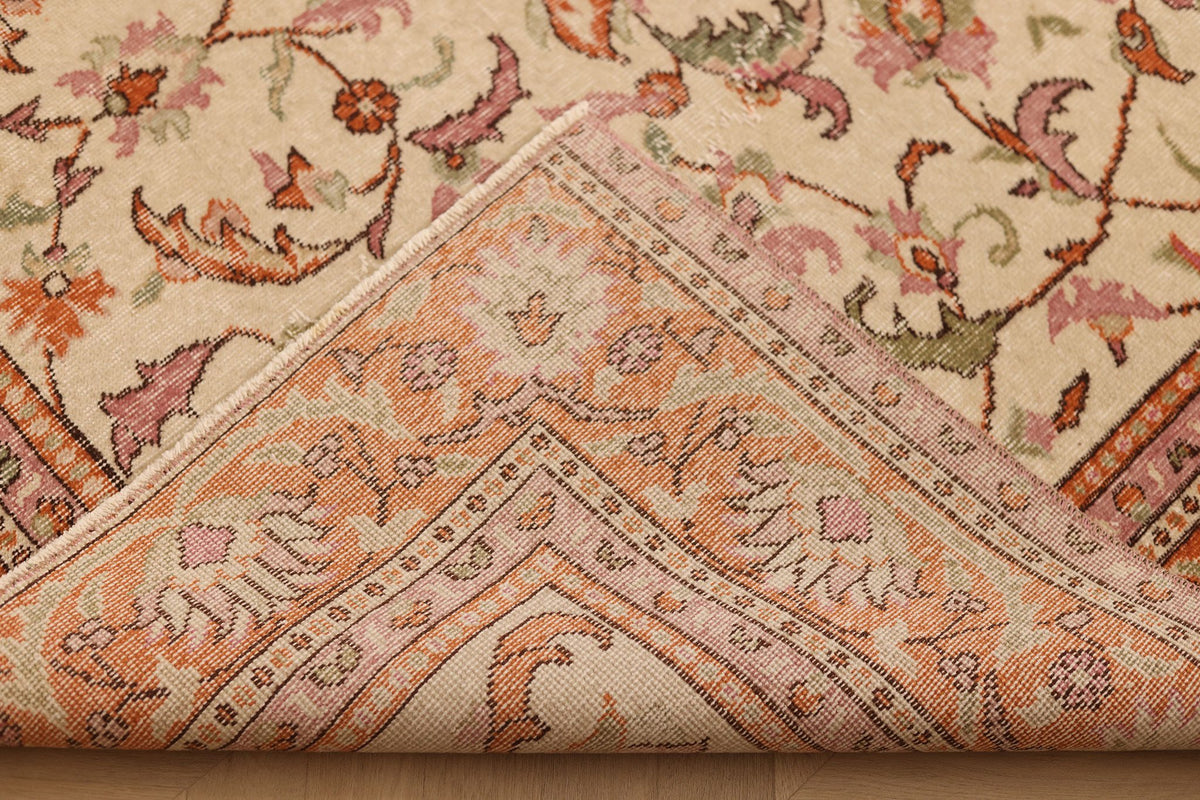 Vintage Isparta Turkish Area Rug 6x9 ft — Beige & Orange Floral