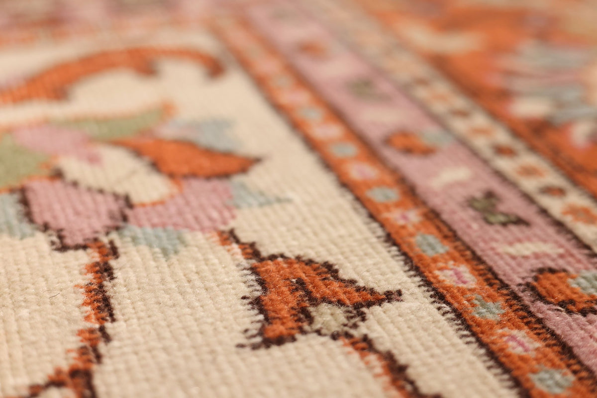 Vintage Isparta Turkish Area Rug 6x9 ft — Beige & Orange Floral