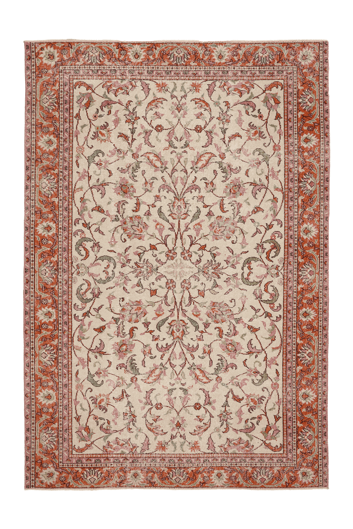 Vintage Isparta Turkish Area Rug 6x9 ft — Beige & Orange Floral