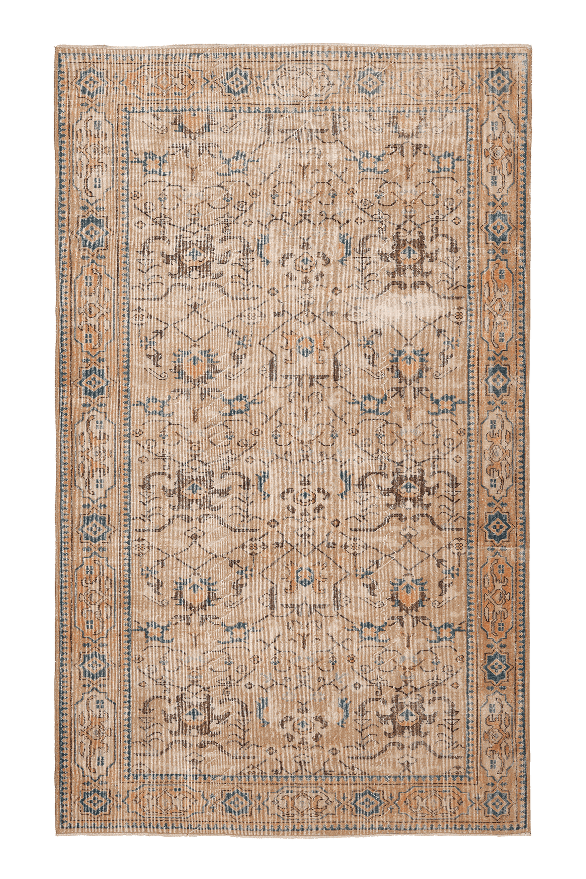 Vintage Isparta Turkish Area Rug 6x9 ft — Beige & Brown Floral
