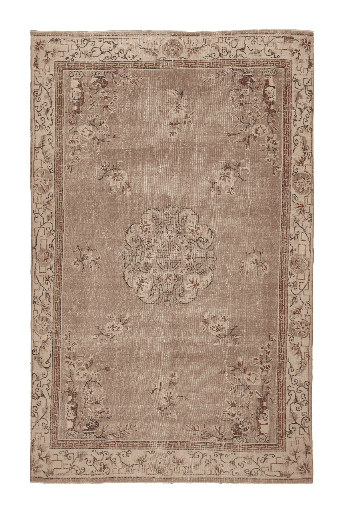 Vintage Isparta Turkish Area Rug 6x10 ft — Beige & Brown Floral