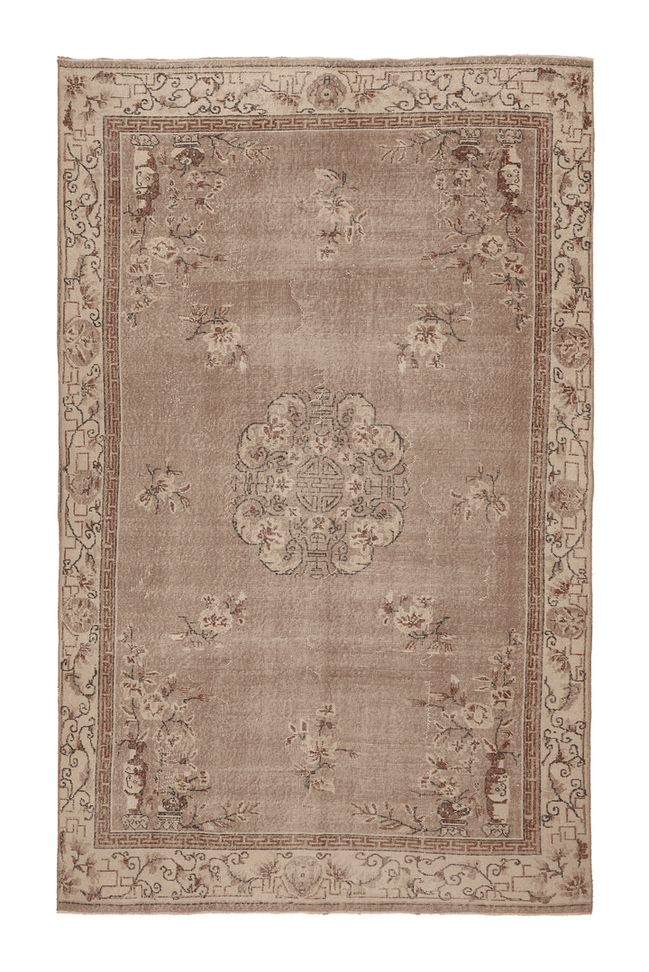 Vintage Isparta Turkish Area Rug 6x10 ft — Beige & Brown Floral