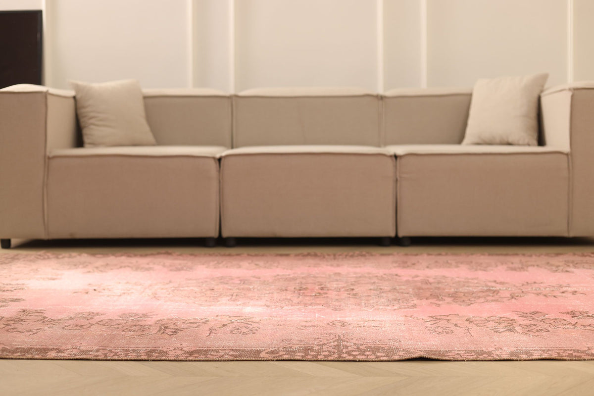 Vintage Isparta Turkish Area Rug 5x10 ft — Pink & Brown Floral