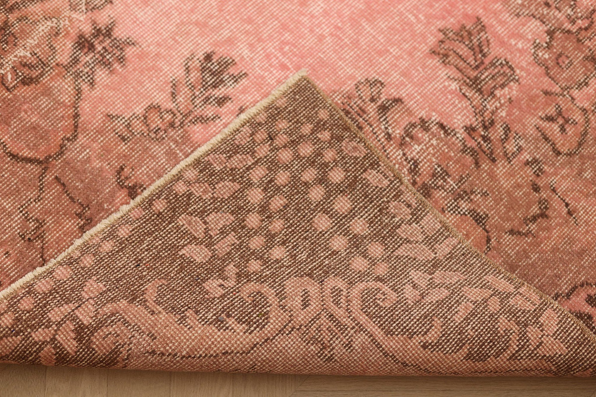 Vintage Isparta Turkish Area Rug 5x10 ft — Pink & Brown Floral