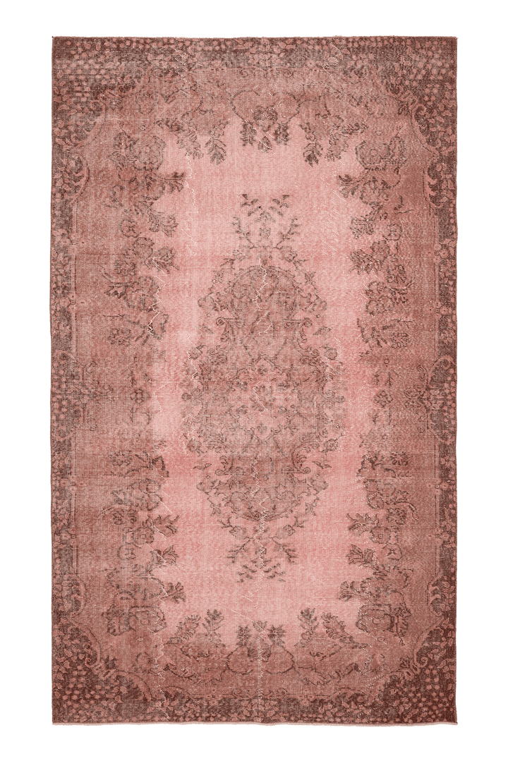 Vintage Isparta Turkish Area Rug 5x10 ft — Pink & Brown Floral