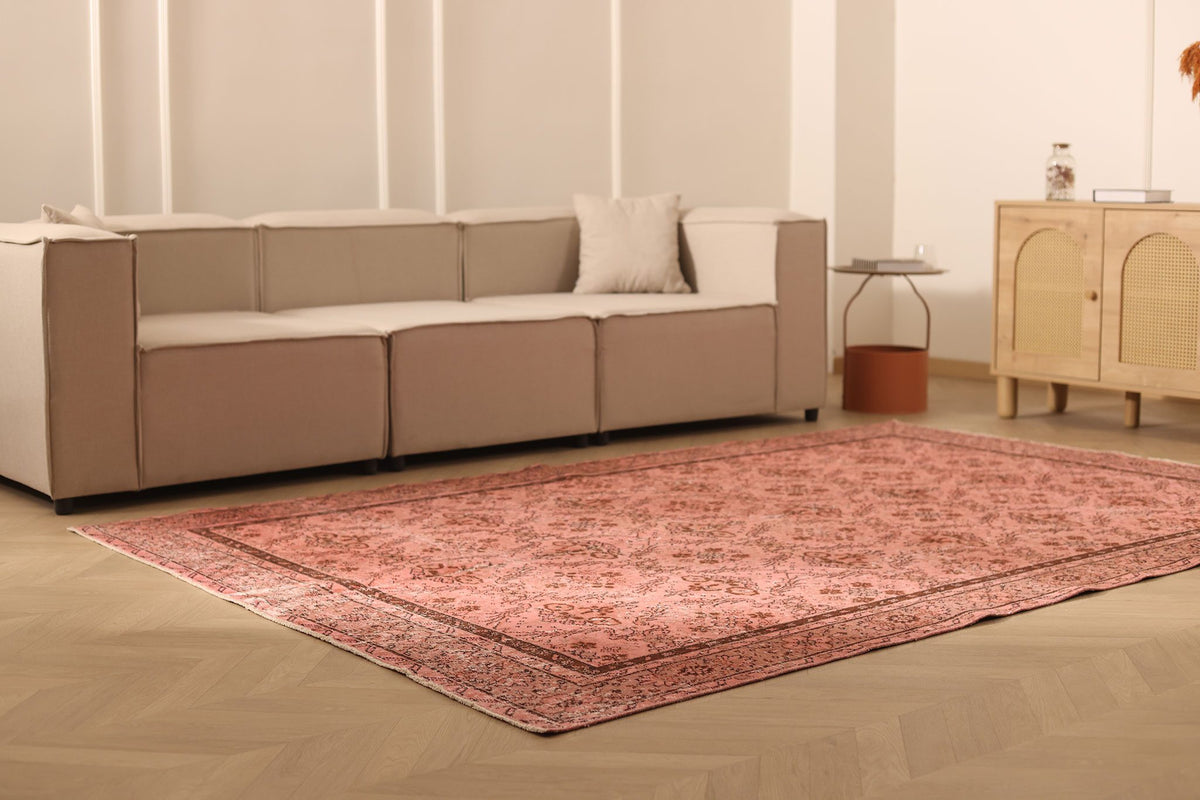 Vintage Isparta Turkish Area Rug 7x10 ft — Pink & Red Floral