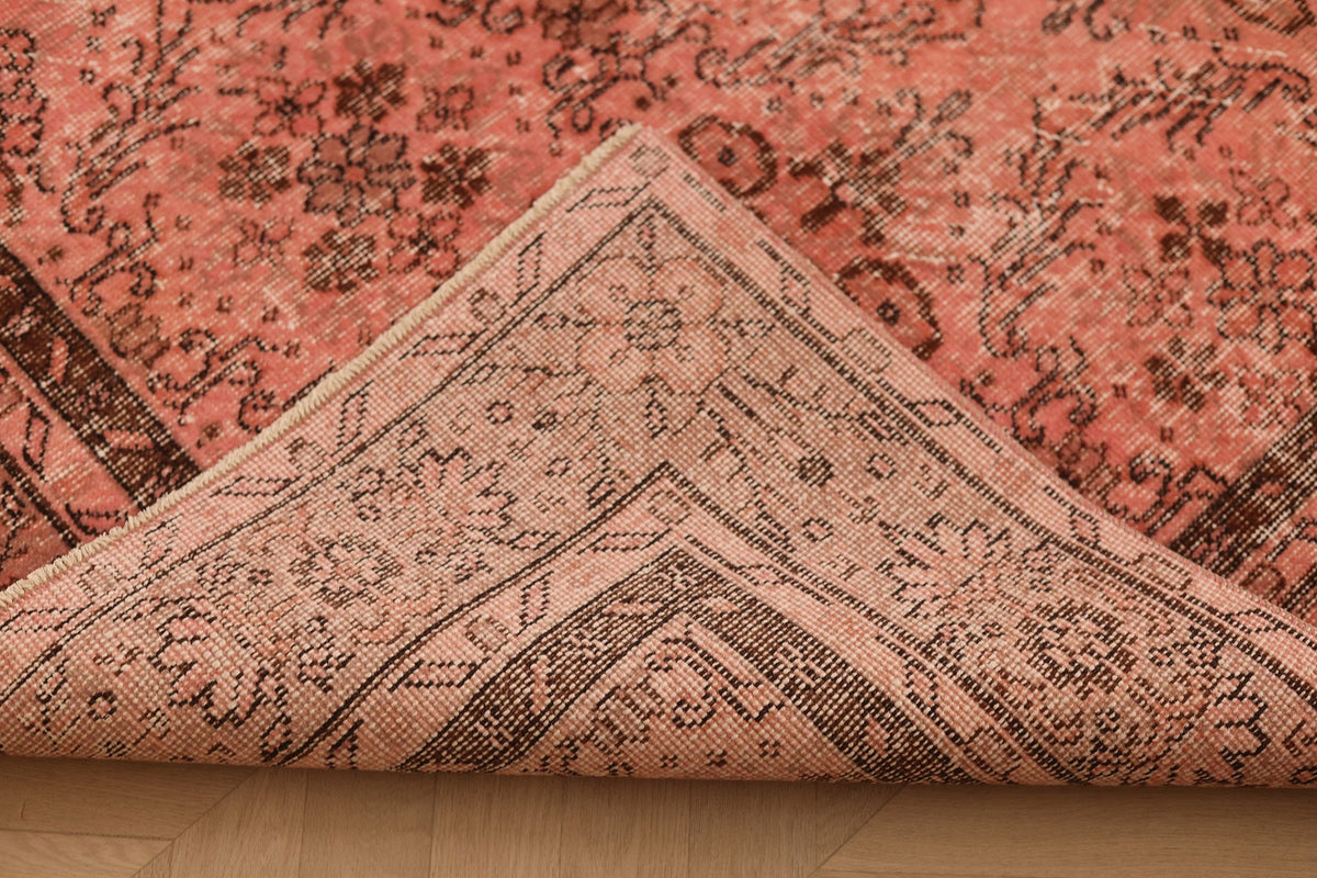 Vintage Isparta Turkish Area Rug 7x10 ft — Pink & Red Floral