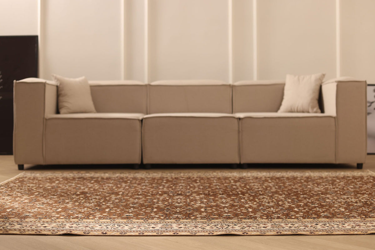 Vintage Isparta Turkish Area Rug 6x9 ft — Brown & Beige Floral