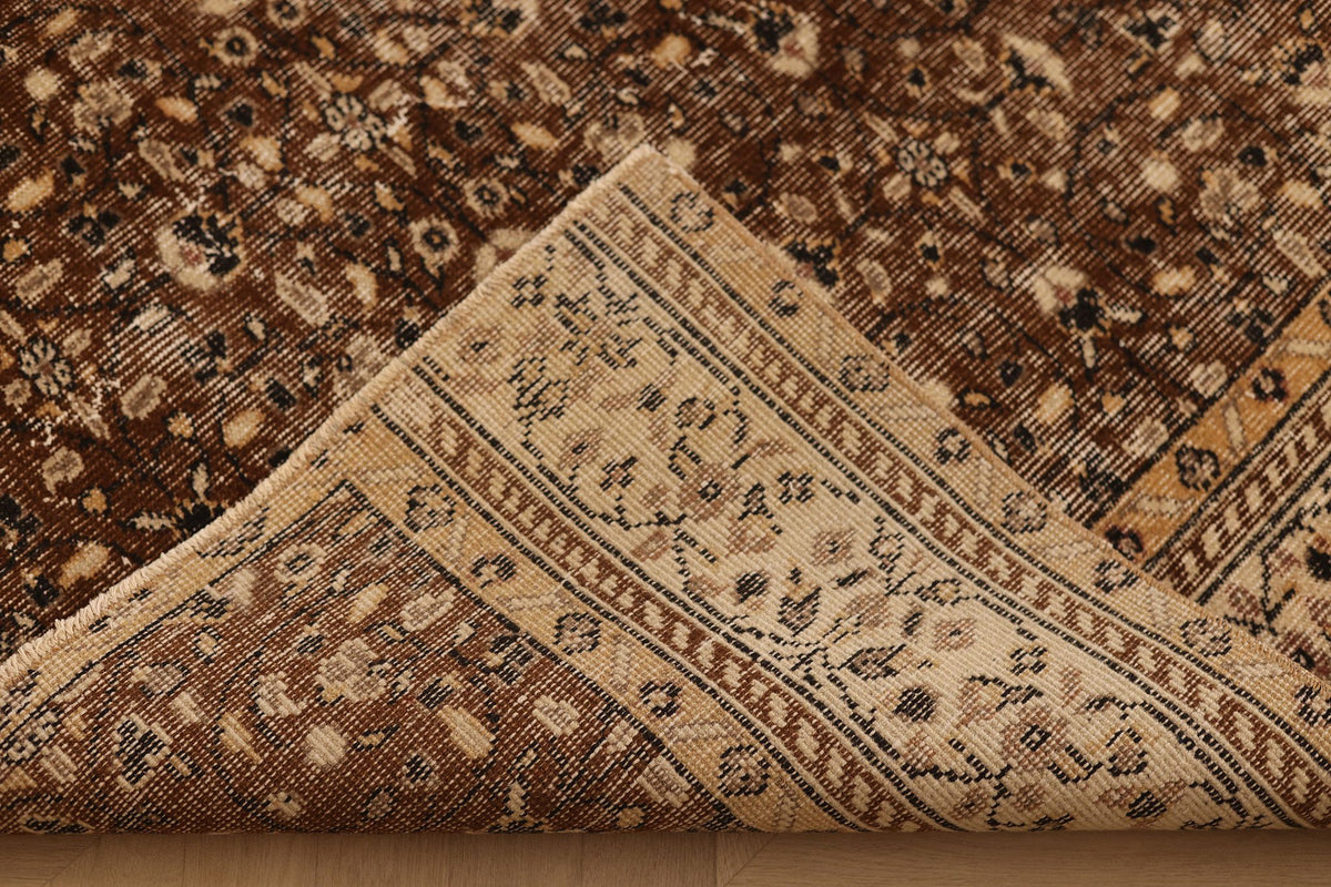 Vintage Isparta Turkish Area Rug 6x9 ft — Brown & Beige Floral