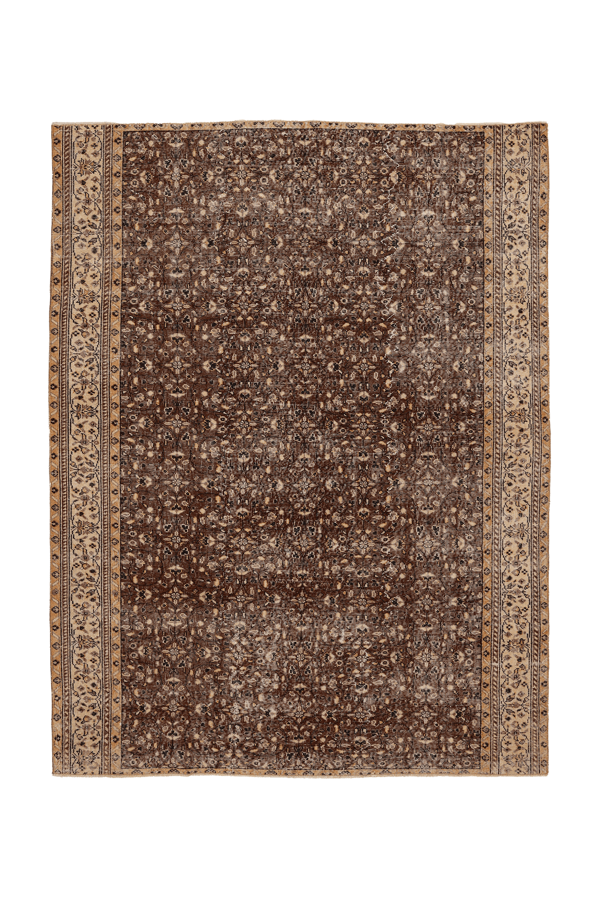 Vintage Isparta Turkish Area Rug 6x9 ft — Brown & Beige Floral