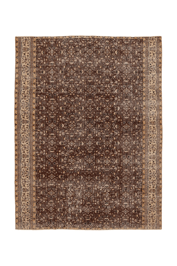Vintage Isparta Turkish Area Rug 6x9 ft — Brown & Beige Floral