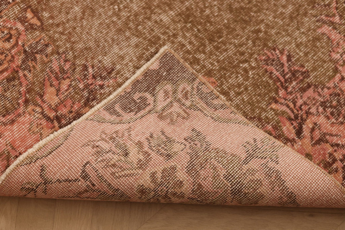 Vintage Isparta Turkish Area Rug 5x9 ft — Pink & Brown Floral