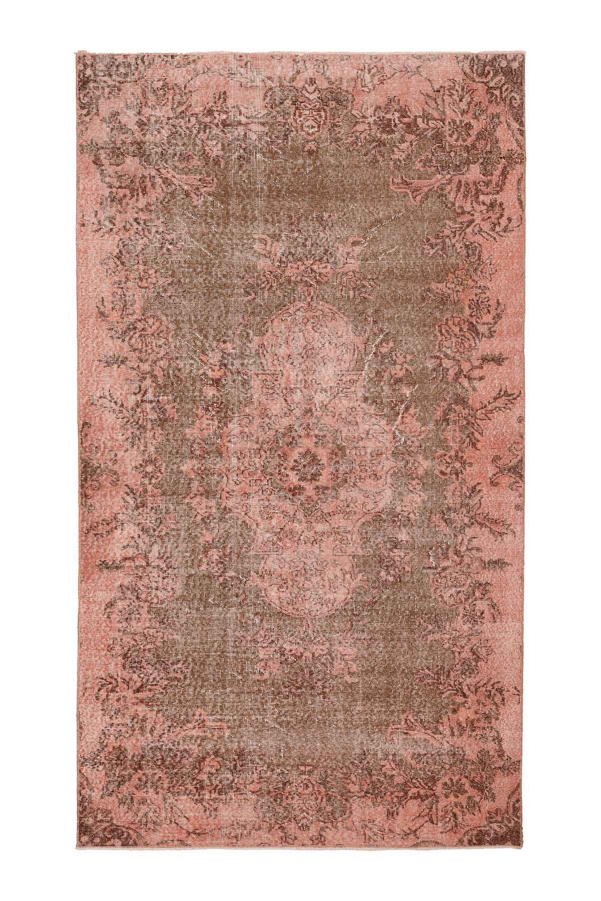Vintage Isparta Turkish Area Rug 5x9 ft — Pink & Brown Floral