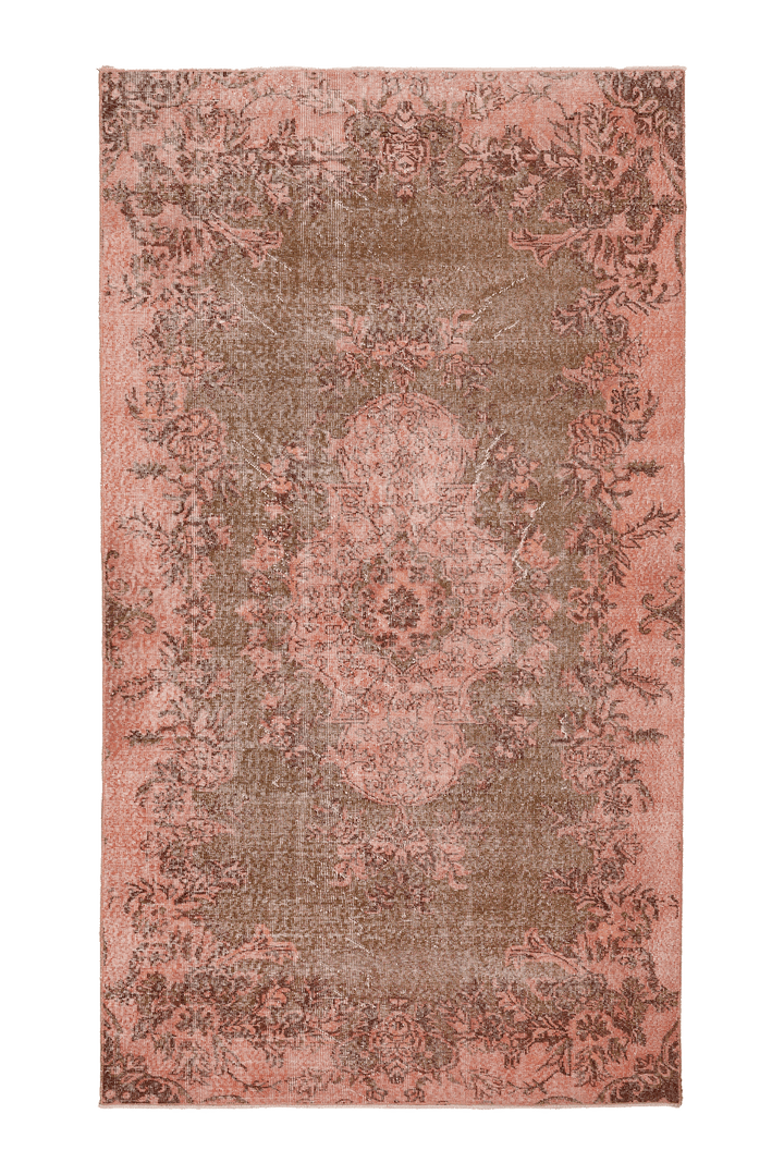 Vintage Isparta Turkish Area Rug 5x9 ft — Pink & Brown Floral