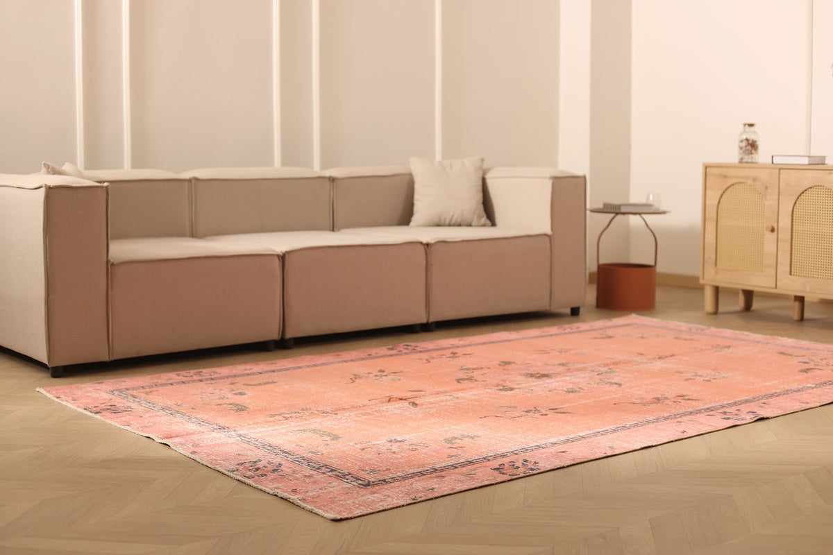 Vintage Isparta Turkish Area Rug 6x10 ft — Orange & Gray Floral