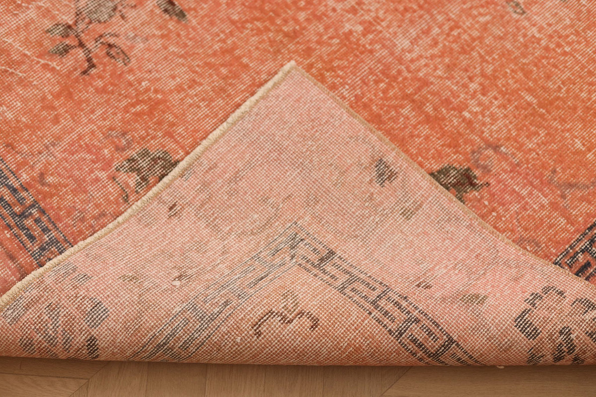 Vintage Isparta Turkish Area Rug 6x10 ft — Orange & Gray Floral