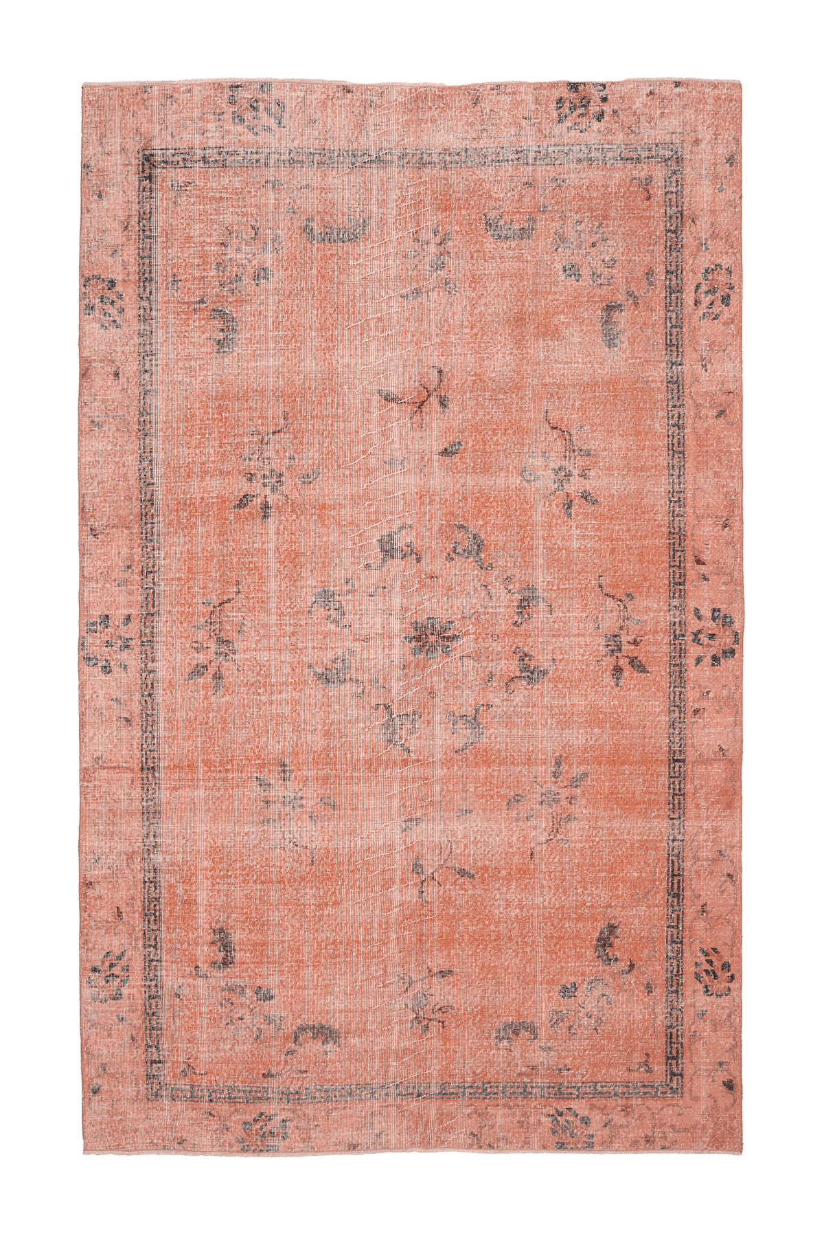 Vintage Isparta Turkish Area Rug 6x10 ft — Orange & Gray Floral