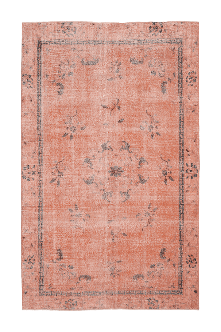 Vintage Isparta Turkish Area Rug 6x10 ft — Orange & Gray Floral