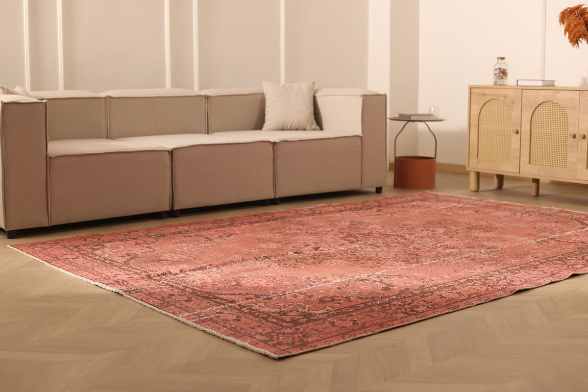 Vintage Isparta Turkish Area Rug 7x10 ft — Red Overdyed
