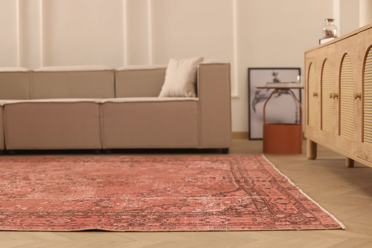 Vintage Isparta Turkish Area Rug 7x10 ft — Red Overdyed