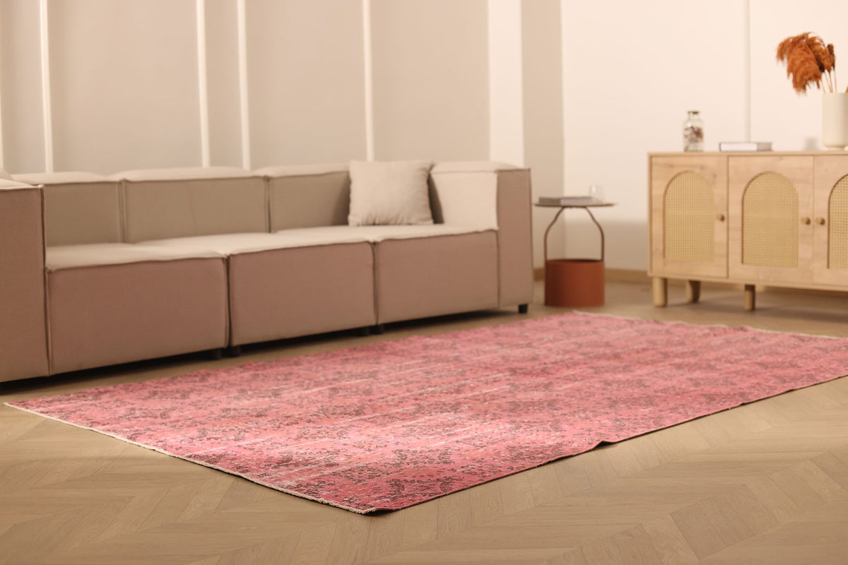 Vintage Isparta Turkish Area Rug 6x9 ft — Pink & Red Overdyed