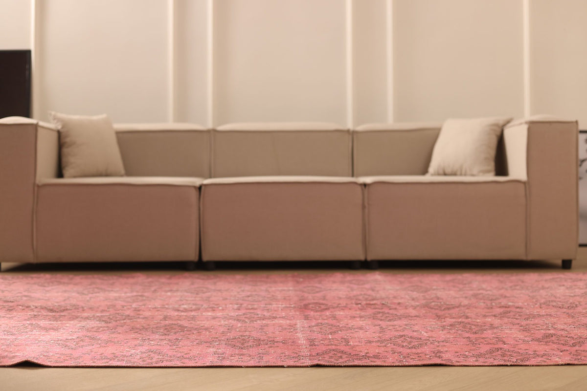 Vintage Isparta Turkish Area Rug 6x9 ft — Pink & Red Overdyed