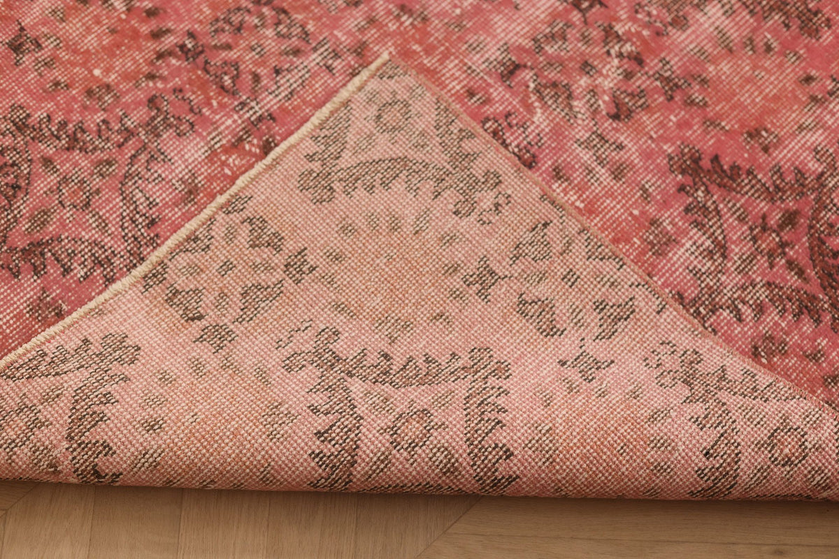 Vintage Isparta Turkish Area Rug 6x9 ft — Pink & Red Overdyed