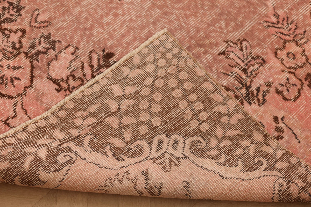 Vintage Isparta Turkish Area Rug 6x10 ft — Pink & Brown Floral