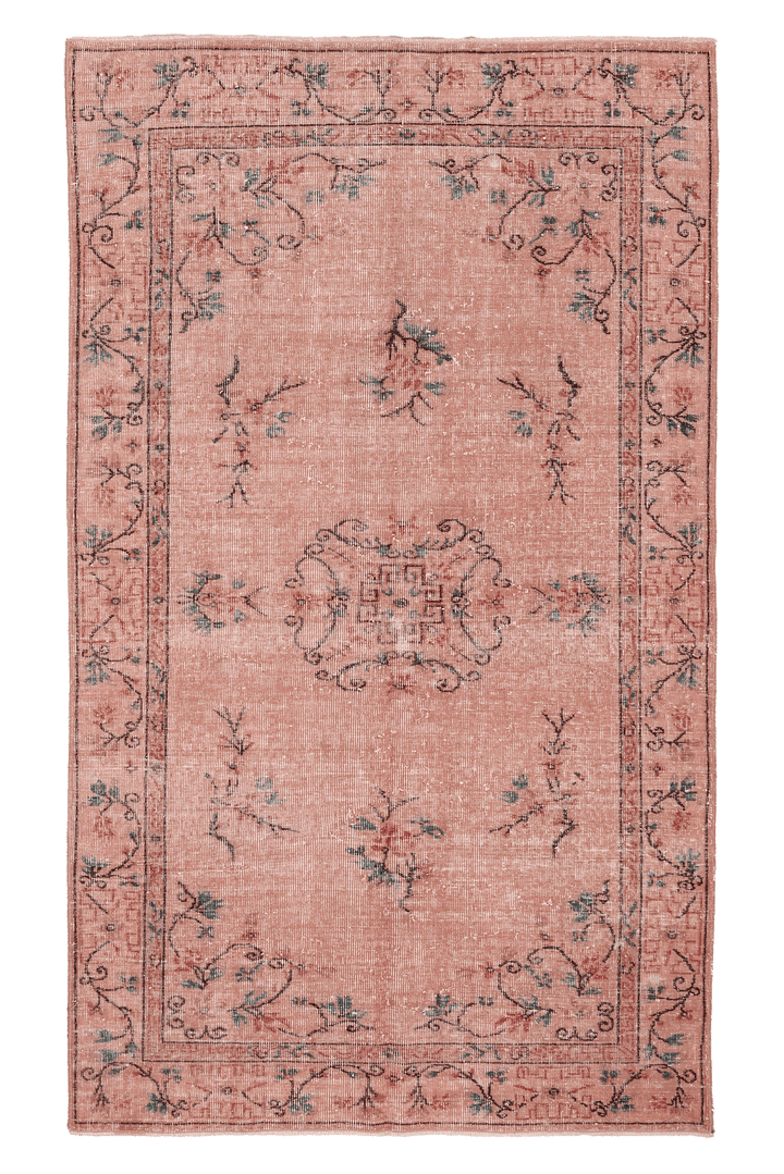Vintage Isparta Turkish Area Rug 4x8 ft — Pink & Beige Floral