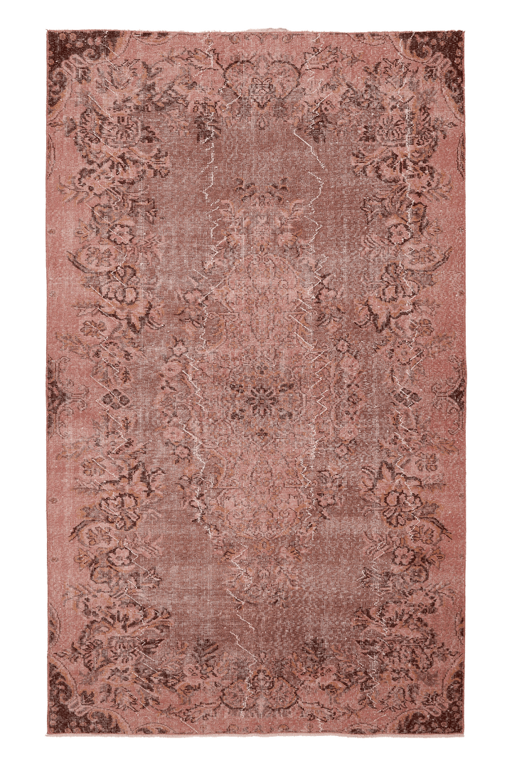 Vintage Isparta Turkish Area Rug 5x8 ft — Pink & Brown Floral