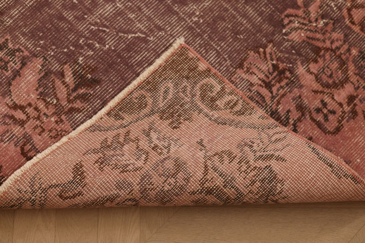 Vintage Isparta Turkish Area Rug 5x8 ft — Pink & Brown Floral
