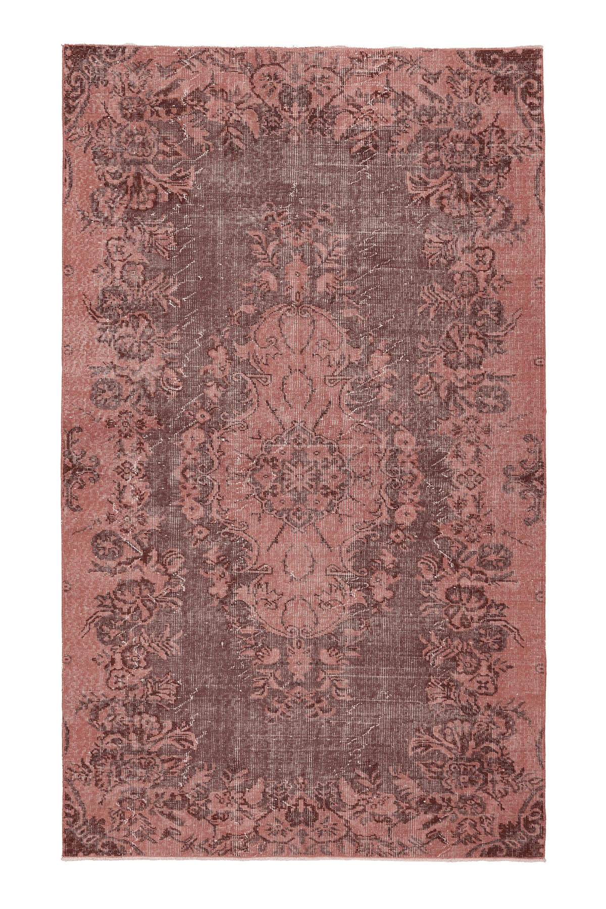 Vintage Isparta Turkish Area Rug 5x8 ft — Pink & Brown Floral