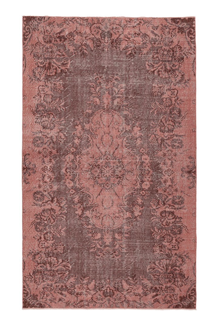 Vintage Isparta Turkish Area Rug 5x8 ft — Pink & Brown Floral